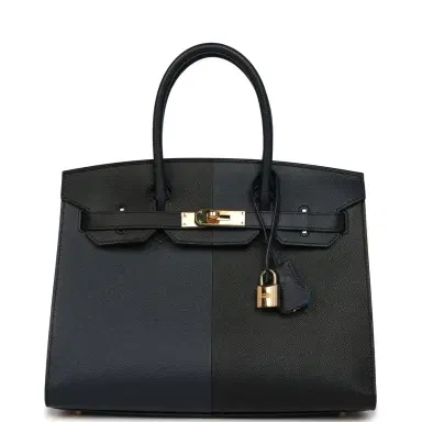 HERMÈS Pre-owned Hermes Casaque Birkin Sellier 30 Black and Bleu Indigo Epsom Gold Hardware | Thumbnail 1 HERMÈS Pre-owned Hermes Casaque Birkin Sellier 30 Black and Bleu Indigo Epsom Gold Hardware | Thumbnail 1