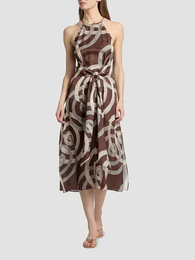 MISA Los Angeles Women's Lisa Printed Tie-Waist Halter Midi-Dress - Chocolate Halo | Thumbnail 2 MISA Los Angeles Women's Lisa Printed Tie-Waist Halter Midi-Dress - Chocolate Halo | Thumbnail 2