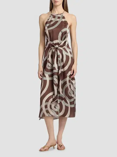 MISA Los Angeles Women's Lisa Printed Tie-Waist Halter Midi-Dress - Chocolate Halo | Thumbnail 3 MISA Los Angeles Women's Lisa Printed Tie-Waist Halter Midi-Dress - Chocolate Halo | Thumbnail 3