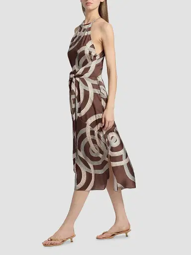 MISA Los Angeles Women's Lisa Printed Tie-Waist Halter Midi-Dress - Chocolate Halo | Thumbnail 4 MISA Los Angeles Women's Lisa Printed Tie-Waist Halter Midi-Dress - Chocolate Halo | Thumbnail 4