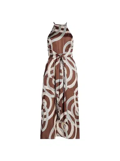 MISA Los Angeles Women's Lisa Printed Tie-Waist Halter Midi-Dress - Chocolate Halo | Thumbnail 1 MISA Los Angeles Women's Lisa Printed Tie-Waist Halter Midi-Dress - Chocolate Halo | Thumbnail 1