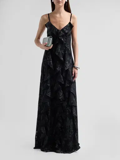 Ramy Brook Women's Penelope Flocked Ruffled Gown - Black Jacquard | Thumbnail 2 Ramy Brook Women's Penelope Flocked Ruffled Gown - Black Jacquard | Thumbnail 2