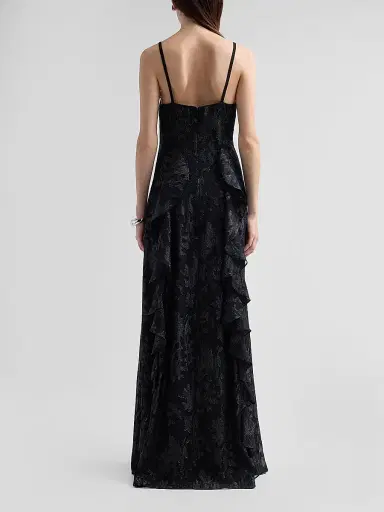 Ramy Brook Women's Penelope Flocked Ruffled Gown - Black Jacquard | Thumbnail 3 Ramy Brook Women's Penelope Flocked Ruffled Gown - Black Jacquard | Thumbnail 3
