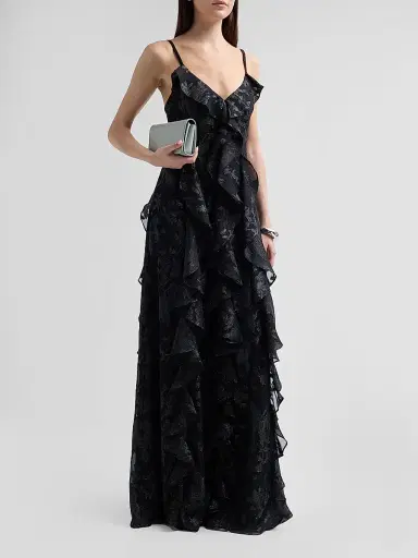 Ramy Brook Women's Penelope Flocked Ruffled Gown - Black Jacquard | Thumbnail 4 Ramy Brook Women's Penelope Flocked Ruffled Gown - Black Jacquard | Thumbnail 4
