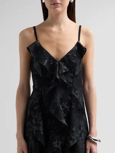 Ramy Brook Women's Penelope Flocked Ruffled Gown - Black Jacquard | Thumbnail 5 Ramy Brook Women's Penelope Flocked Ruffled Gown - Black Jacquard | Thumbnail 5