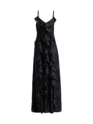 Ramy Brook Women's Penelope Flocked Ruffled Gown - Black Jacquard | Thumbnail 1 Ramy Brook Women's Penelope Flocked Ruffled Gown - Black Jacquard | Thumbnail 1