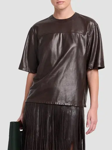 TWP Women's Oversized Leather T-Shirt - Dark Chocolate | Thumbnail 2 TWP Women's Oversized Leather T-Shirt - Dark Chocolate | Thumbnail 2