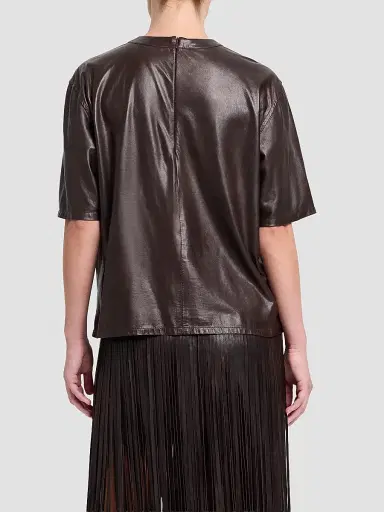 TWP Women's Oversized Leather T-Shirt - Dark Chocolate | Thumbnail 3 TWP Women's Oversized Leather T-Shirt - Dark Chocolate | Thumbnail 3