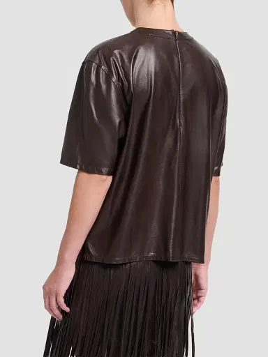 TWP Women's Oversized Leather T-Shirt - Dark Chocolate | Thumbnail 6 TWP Women's Oversized Leather T-Shirt - Dark Chocolate | Thumbnail 6