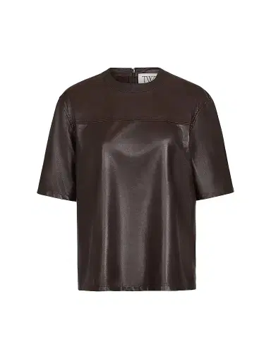 TWP Women's Oversized Leather T-Shirt - Dark Chocolate | Thumbnail 1 TWP Women's Oversized Leather T-Shirt - Dark Chocolate | Thumbnail 1