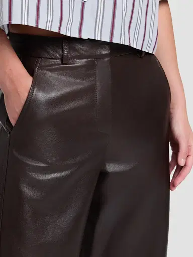 TWP Women's Leather Slouchy Boyfriend Trousers - Dark Chocolate | Thumbnail 6 TWP Women's Leather Slouchy Boyfriend Trousers - Dark Chocolate | Thumbnail 6