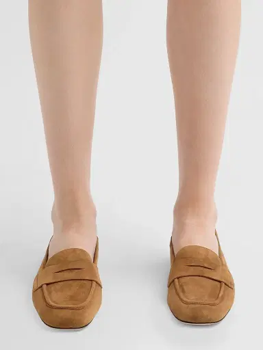 Stuart Weitzman Women's Bryant Elasticized-Back Suede Loafers - Toasted Almond | Thumbnail 2 Stuart Weitzman Women's Bryant Elasticized-Back Suede Loafers - Toasted Almond | Thumbnail 2