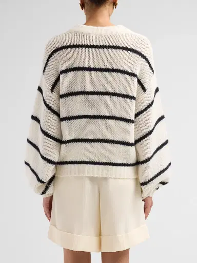 Lisa Yang Women's Sabelle Striped Cashmere-Silk Sweater - Cream Black Navy | Thumbnail 3 Lisa Yang Women's Sabelle Striped Cashmere-Silk Sweater - Cream Black Navy | Thumbnail 3