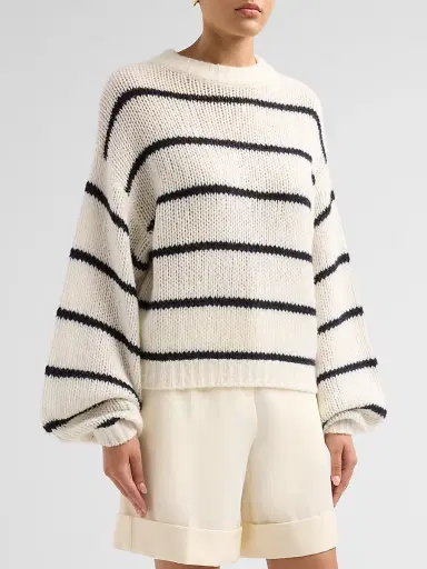 Lisa Yang Women's Sabelle Striped Cashmere-Silk Sweater - Cream Black Navy | Thumbnail 4 Lisa Yang Women's Sabelle Striped Cashmere-Silk Sweater - Cream Black Navy | Thumbnail 4