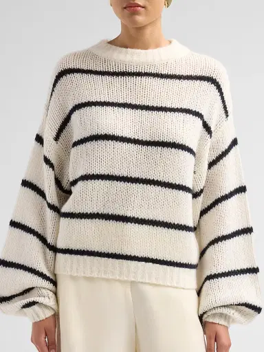 Lisa Yang Women's Sabelle Striped Cashmere-Silk Sweater - Cream Black Navy | Thumbnail 5 Lisa Yang Women's Sabelle Striped Cashmere-Silk Sweater - Cream Black Navy | Thumbnail 5