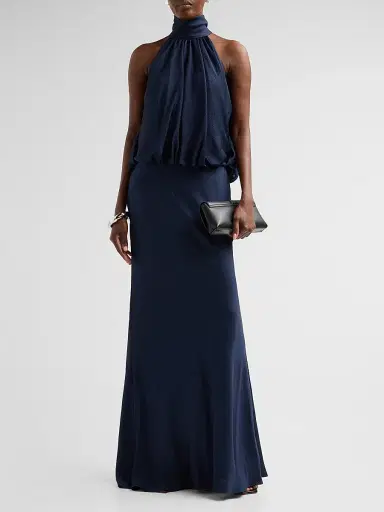 Amsale Women's Blouson Halter Gown - Navy | Thumbnail 2 Amsale Women's Blouson Halter Gown - Navy | Thumbnail 2