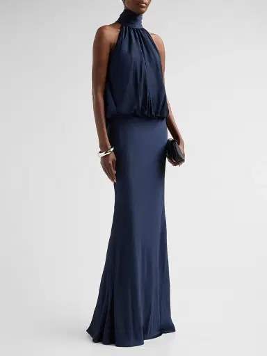 Amsale Women's Blouson Halter Gown - Navy | Thumbnail 4 Amsale Women's Blouson Halter Gown - Navy | Thumbnail 4