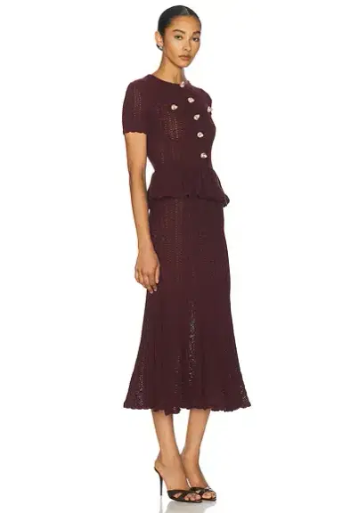 Self-Portrait Pointelle Peplum Knit Midi Dress | Thumbnail 2 Self-Portrait Pointelle Peplum Knit Midi Dress | Thumbnail 2