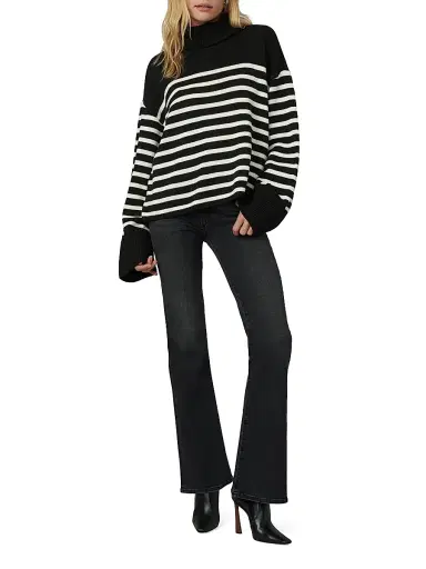 Joe's Jeans Women's The Penelope Striped Turtleneck Sweater - Black With White | Thumbnail 2 Joe's Jeans Women's The Penelope Striped Turtleneck Sweater - Black With White | Thumbnail 2