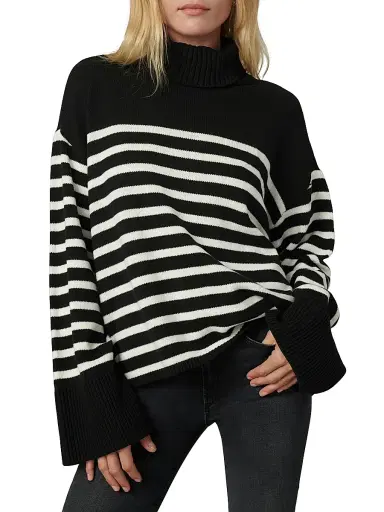 Joe's Jeans Women's The Penelope Striped Turtleneck Sweater - Black With White | Thumbnail 3 Joe's Jeans Women's The Penelope Striped Turtleneck Sweater - Black With White | Thumbnail 3