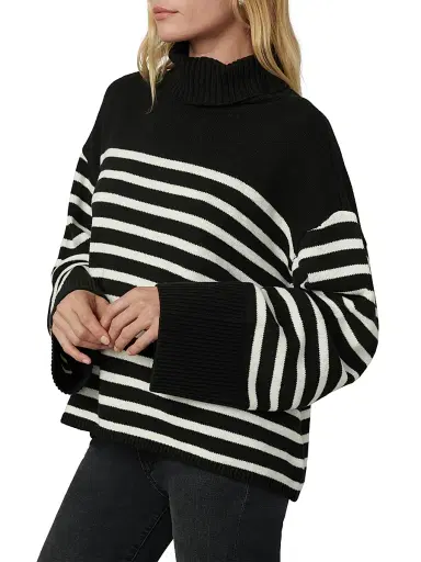 Joe's Jeans Women's The Penelope Striped Turtleneck Sweater - Black With White | Thumbnail 4 Joe's Jeans Women's The Penelope Striped Turtleneck Sweater - Black With White | Thumbnail 4