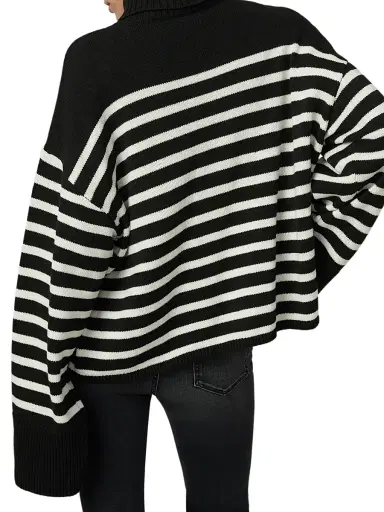 Joe's Jeans Women's The Penelope Striped Turtleneck Sweater - Black With White | Thumbnail 5 Joe's Jeans Women's The Penelope Striped Turtleneck Sweater - Black With White | Thumbnail 5