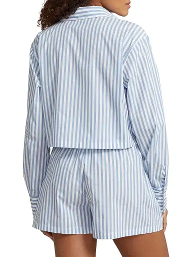 Polo Ralph Lauren Women's Shirting Stripes Cropped 2-Piece Pajama Set - Wide Stripes | Thumbnail 4 Polo Ralph Lauren Women's Shirting Stripes Cropped 2-Piece Pajama Set - Wide Stripes | Thumbnail 4