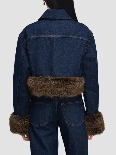 Marc Jacobs Women's Faux-Fur-Trim Shrunken Trucker Jacket - Dark Slub Indigo | Thumbnail 3 Marc Jacobs Women's Faux-Fur-Trim Shrunken Trucker Jacket - Dark Slub Indigo | Thumbnail 3