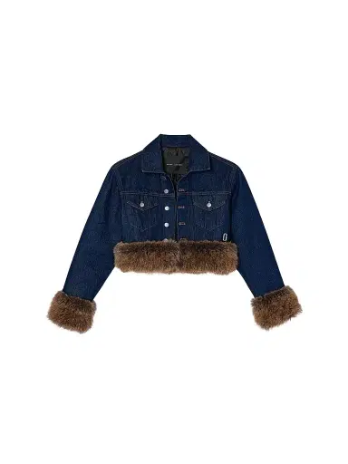Marc Jacobs Women's Faux-Fur-Trim Shrunken Trucker Jacket - Dark Slub Indigo | Thumbnail 1 Marc Jacobs Women's Faux-Fur-Trim Shrunken Trucker Jacket - Dark Slub Indigo | Thumbnail 1