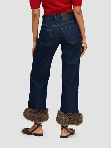 Marc Jacobs Women's Faux-Fur-Trimmed Crop Jeans - Dark Slub Indigo | Thumbnail 3 Marc Jacobs Women's Faux-Fur-Trimmed Crop Jeans - Dark Slub Indigo | Thumbnail 3