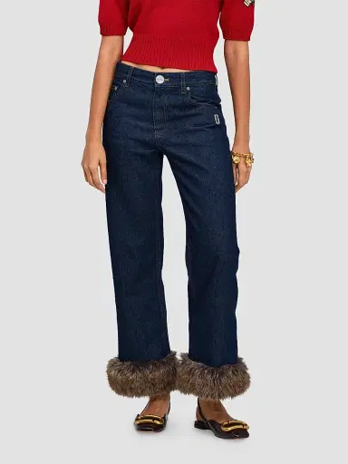 Marc Jacobs Women's Faux-Fur-Trimmed Crop Jeans - Dark Slub Indigo | Thumbnail 4 Marc Jacobs Women's Faux-Fur-Trimmed Crop Jeans - Dark Slub Indigo | Thumbnail 4