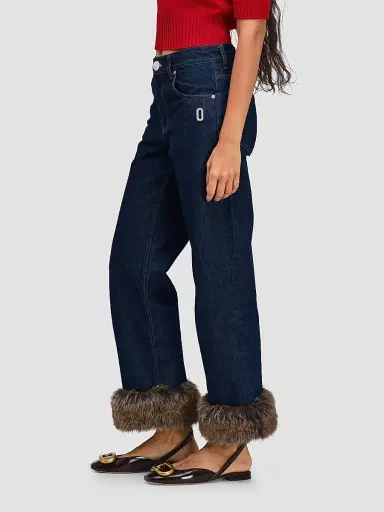 Marc Jacobs Women's Faux-Fur-Trimmed Crop Jeans - Dark Slub Indigo | Thumbnail 5 Marc Jacobs Women's Faux-Fur-Trimmed Crop Jeans - Dark Slub Indigo | Thumbnail 5