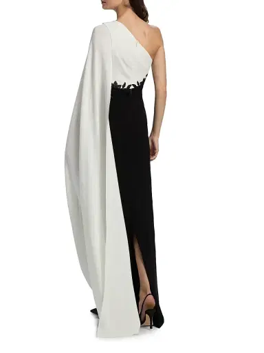 Teri Jon by Rickie Freeman Women's One-Shoulder Cape-Sleeve Gown - Black White | Thumbnail 5 Teri Jon by Rickie Freeman Women's One-Shoulder Cape-Sleeve Gown - Black White | Thumbnail 5