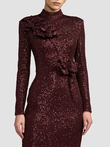 Mac Duggal Women's Floral Sequined Mock Turtleneck Gown | Thumbnail 3 Mac Duggal Women's Floral Sequined Mock Turtleneck Gown | Thumbnail 3