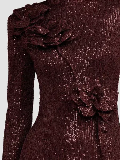 Mac Duggal Women's Floral Sequined Mock Turtleneck Gown | Thumbnail 4 Mac Duggal Women's Floral Sequined Mock Turtleneck Gown | Thumbnail 4