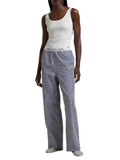 Polo Ralph Lauren Women's Shirting Stripes Striped Cotton Pants - White Cloud Beacon Blue | Thumbnail 2 Polo Ralph Lauren Women's Shirting Stripes Striped Cotton Pants - White Cloud Beacon Blue | Thumbnail 2