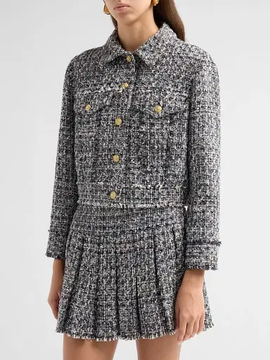 ALICE + OLIVIA Women's Chloe Cropped Boxy Jacket - Black Off White | Thumbnail 4 ALICE + OLIVIA Women's Chloe Cropped Boxy Jacket - Black Off White | Thumbnail 4