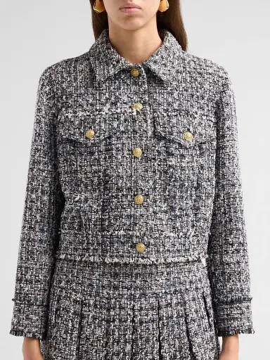 ALICE + OLIVIA Women's Chloe Cropped Boxy Jacket - Black Off White | Thumbnail 5 ALICE + OLIVIA Women's Chloe Cropped Boxy Jacket - Black Off White | Thumbnail 5