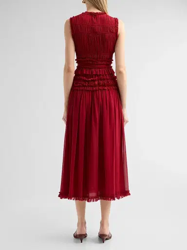 Ulla Johnson Women's Etta Smocked Silk A-Line Maxi Dress - Cerise - Size 14 | Thumbnail 3 Ulla Johnson Women's Etta Smocked Silk A-Line Maxi Dress - Cerise - Size 14 | Thumbnail 3