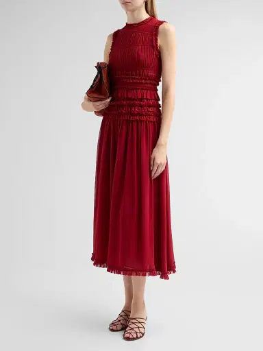 Ulla Johnson Women's Etta Smocked Silk A-Line Maxi Dress - Cerise - Size 14 | Thumbnail 4 Ulla Johnson Women's Etta Smocked Silk A-Line Maxi Dress - Cerise - Size 14 | Thumbnail 4