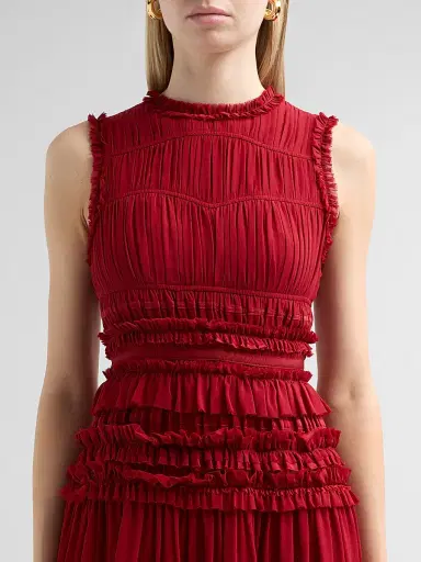 Ulla Johnson Women's Etta Smocked Silk A-Line Maxi Dress - Cerise - Size 14 | Thumbnail 5 Ulla Johnson Women's Etta Smocked Silk A-Line Maxi Dress - Cerise - Size 14 | Thumbnail 5