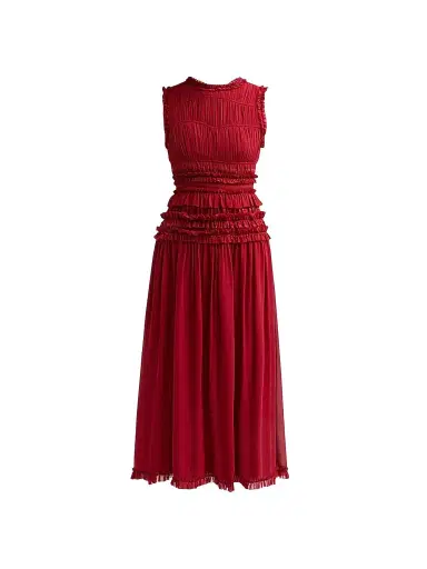Ulla Johnson Women's Etta Smocked Silk A-Line Maxi Dress - Cerise - Size 14 | Thumbnail 1 Ulla Johnson Women's Etta Smocked Silk A-Line Maxi Dress - Cerise - Size 14 | Thumbnail 1