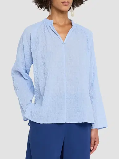 Eileen Fisher Women's Puckered Raglan-Sleeve Top - Cornflower | Thumbnail 4 Eileen Fisher Women's Puckered Raglan-Sleeve Top - Cornflower | Thumbnail 4