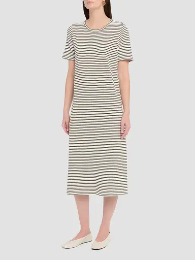 Eileen Fisher Women's Striped Cotton Midi Dress - Olive | Thumbnail 4 Eileen Fisher Women's Striped Cotton Midi Dress - Olive | Thumbnail 4