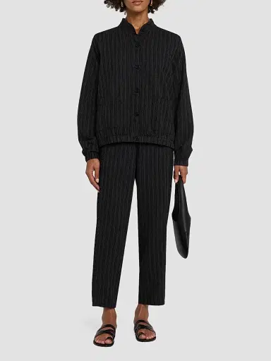 Eileen Fisher Women's Lantern Stripe Stitch Cotton-Blend Pants - Black White | Thumbnail 2 Eileen Fisher Women's Lantern Stripe Stitch Cotton-Blend Pants - Black White | Thumbnail 2