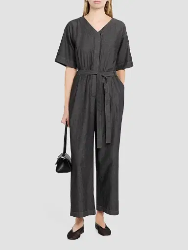 Eileen Fisher Women's Cotton Twill V-Neck Jumpsuit - Grey | Thumbnail 2 Eileen Fisher Women's Cotton Twill V-Neck Jumpsuit - Grey | Thumbnail 2