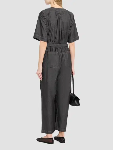 Eileen Fisher Women's Cotton Twill V-Neck Jumpsuit - Grey | Thumbnail 3 Eileen Fisher Women's Cotton Twill V-Neck Jumpsuit - Grey | Thumbnail 3