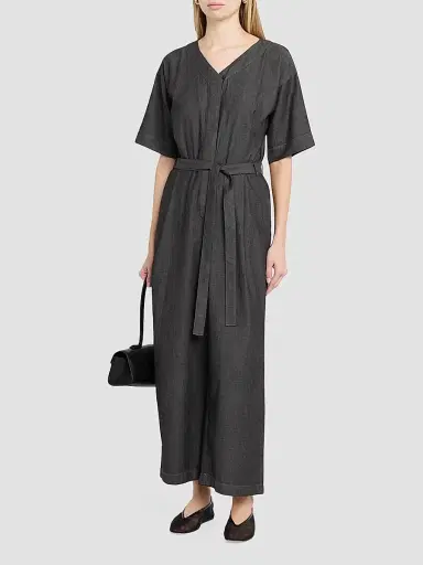 Eileen Fisher Women's Cotton Twill V-Neck Jumpsuit - Grey | Thumbnail 4 Eileen Fisher Women's Cotton Twill V-Neck Jumpsuit - Grey | Thumbnail 4