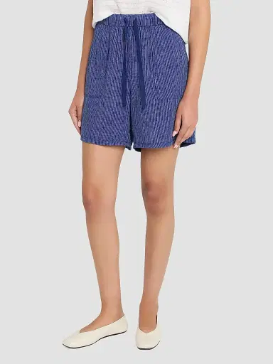 Eileen Fisher Women's Striped Cotton Gauze Walking Shorts - Blue Stripe | Thumbnail 4 Eileen Fisher Women's Striped Cotton Gauze Walking Shorts - Blue Stripe | Thumbnail 4