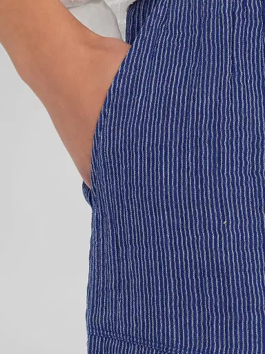 Eileen Fisher Women's Striped Cotton Gauze Walking Shorts - Blue Stripe | Thumbnail 5 Eileen Fisher Women's Striped Cotton Gauze Walking Shorts - Blue Stripe | Thumbnail 5